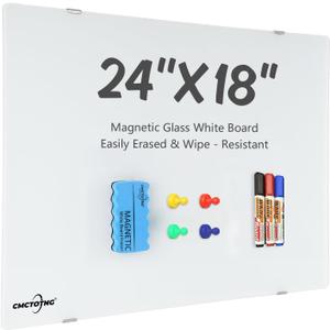 Wall-Mounted Magnetic Tempered Glass White Board Frameless Dry Erase Board Wall Mounted Ideal for Office Classroom School Kitchen and HomeDurable Whiteboard Frameless (24''X18'')