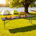 BestOffice 8 FT Picnic Table Folding Table Camping Plastic Table Fold Up Table Lock for Party Event, Black