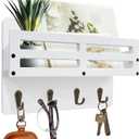 Key Holder Wall Mount Farmhouse Key Hooks for Wall with Mail Organizer Decorative Key Rack with 4 Sturdy Hooks for Dog Leash, Sunglasses, Rustic, Paulownia Key Hanger for Entryway