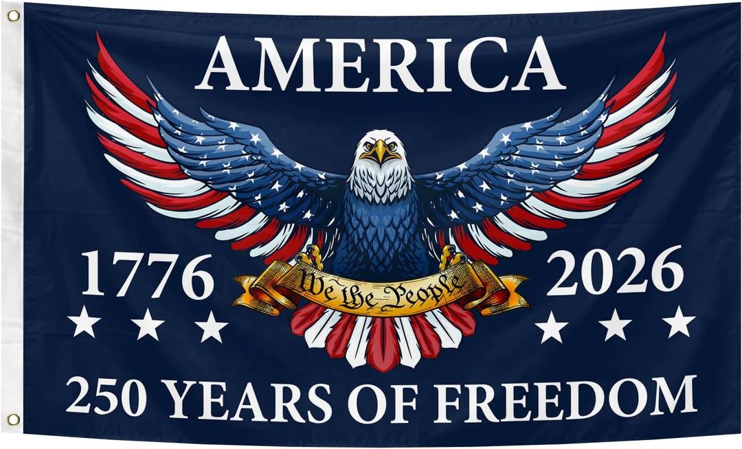 USA 250th Birthday Flag 3x5 Ft with Two Brass Washers for Outdoor Garden and Porch Deck Lawn Yard Decor 1776-2026 250 Years Anniversary Celebration Activity Sign (250 Years Anniversary Flag)