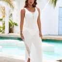 Bsubseach Women Swimsuit Cover Up Crochet Bathing Suit Coverup Sleeveless Bikini Swimwear Beach Dress (Small, White-1)