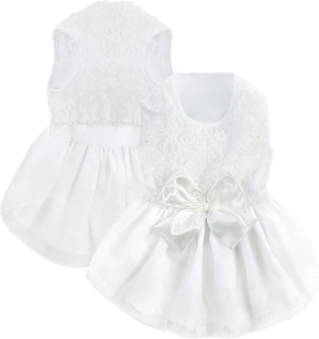 ASENKU Dog Dress Pet Wedding Dress Princess Lace Puppy Birthday Party Outfit Formal Apparel Girl for  Dogs Cats (XL, White)