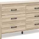 Signature Design by Ashley Battelle Mid-Century Modern 6 Drawer Dresser with Chevron Pattern and Safety Stop for Bedroom, Light Brown (Natural)