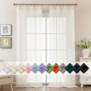 ABLUEN Ivory Sheer Curtains 96 Inches Long, Privacy Semi Sheer Curtains for Living Room Bedroom, Light Filtering Rod Pocket Voile Window Drapes 2 Panels Set, Each 42" W x 96" L