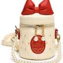 Little Girls Purse, Beaded Mini Bucket Bag Crossbody with Pearl Chain, Princess Purse for 3-8 Years Birthday Gift