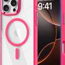 Magnetic for iPhone 16 Pro Max Case, [Compatible with MagSafe] [Military-Grade Protection] Clear Hard Back&Soft TPU Frame Shockproof Protective case for iPhone 16 Pro Max-6.9'' Hot Pink