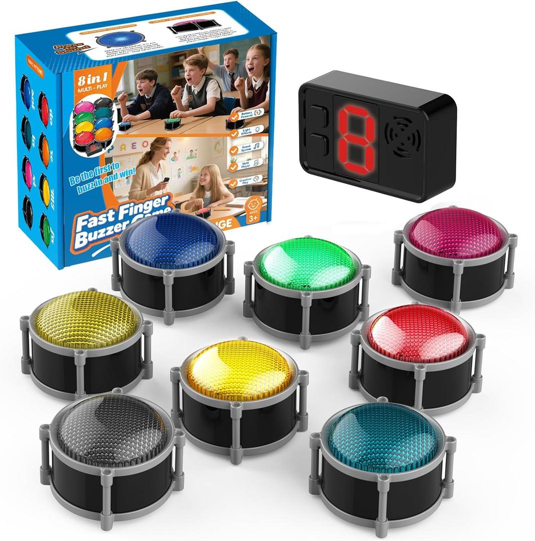 Buzzers for Trivia Games, Rechargeable Answer Buzzers for Classroom with Light, Show Who Buzzed First, 4 Modes, 50m(164Ft)-Buzzer System for Game Show, School, Jeopardy, Family Feud Night (8 Color)