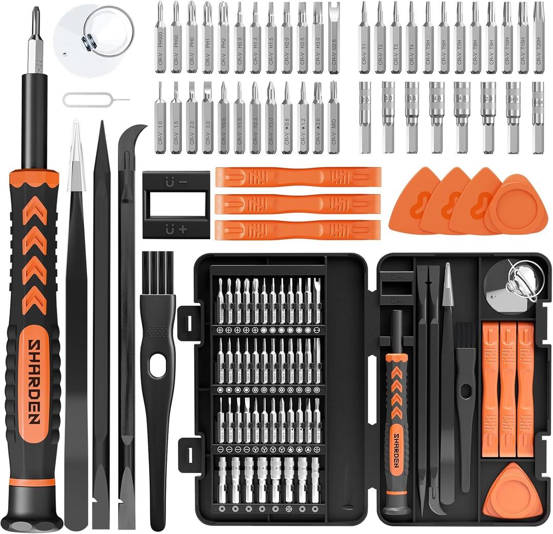 SHARDEN 58 in 1 Small Precision Screwdriver Set Magnetic Mini Screwdriver Set with Case Professional Electronic Tools Kit for iPhone, MacBook, Computer, Laptop, PC, RC, PS4, Xbox, Eyeglasses, Watch (Orange)