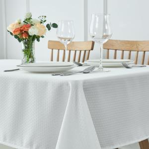 Maxmill Rectangle Tablecloth Weaved Pattern Waterproof Spillproof Wrinkle Free Table Cloth, Kitchen Dining Tabletop Decoration, Fabric Table Cover for Holiday Parties, 52 x 70 Inch, White