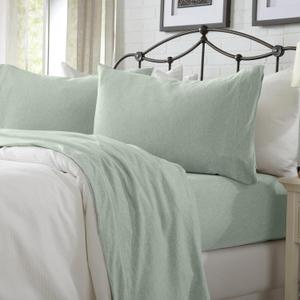 Cotton Jersey Knit King Sheet Set - Ultra-Soft, Stretchy, Heathered Melange Green Bed Sheets - Cozy, Soft T-Shirt Sheet & Pillowcase Set