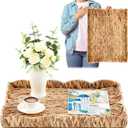 Teenyyou Woven Scalloped Tray 24" L X 18" W X 2.4" H Handwoven Serving Ottoman Tray with Handles Large Rectangle Basket for Decorative Organizing(Water Hyacinth)
