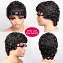 Short Curly Pixie Cut Wigs for Black Women, Loose Wave Short Curly Pixie Cut Wig Brazilian Virgin 100% Human Hair Wear and Go Glueless Layered Pixie Curly Wigs With Bangs for Daily Use