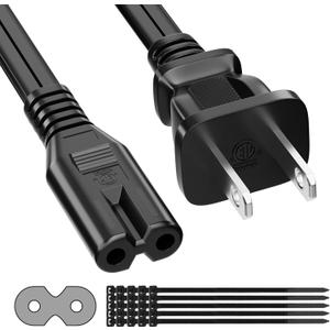 2 Prong Power Cord 25 FT, Non-Polarized AC Power Replacement Supply Cable, 7A, 125V, ETL Compatible with PS5/PS4 Samsung LG TCL Sony Roku TV, Xbox, Laptop, Printer, C7 to 1-15P, Black, with 25 Ties