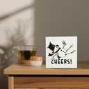 Funny Winter Christmas Snowman Wine Wooden Box Sign Desk Decor, Christmas Bar Decor, Cheers Snowman Xmas Wood Block Sign for Bar Pub Home Desk Table Shelf Wall Decorations, 5x5 Inch