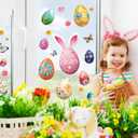 6 x Easter Window Clings Decorations: Large Vintage Easter Egg Window Clings, Farmhouse Spring Easter Bunny Eggs Decals for Glass Windows, Kids Home Office School Spring Celebrations Indoor
