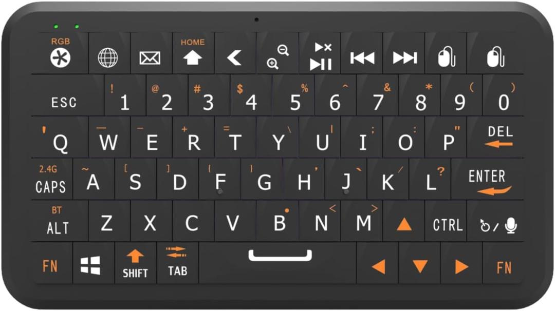 Mini Keyboard with Bluetooth 5.0/2.4G Dual Mode, Gyroscopic Motion Mouse, 64 Keys, RGB Backlight Options, Rechargeable Battery, Type-C Win/iOS/Android/ (Black)
