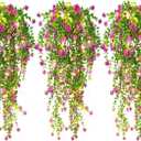 RECUTMS Artificial Hanging Plants with Lights Fake Hanging Plant Faux Eucalyptus Leaf Greenery Vine Outdoor UV Resistant Plastic Plants Home Garden Wedding Party Indoor Outdoor Decorations (Fuchsia)