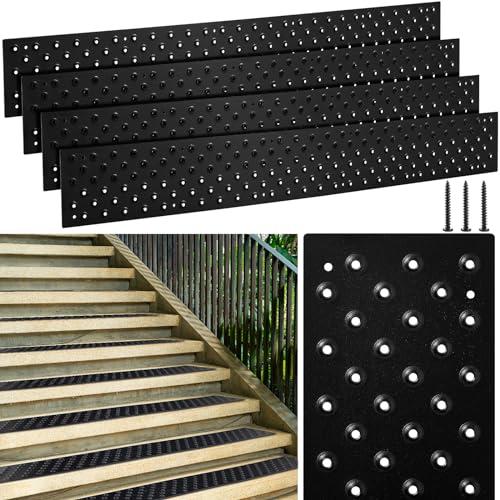 Gisafai 4 Pcs Non Slip Aluminum Stair Tread 30 x 3.75 Inch Metal Stair Nosing Powder Coated Black Anti Slip Outdoor Stair Treads with Carbon Steel Screws, Easy to Install for Wood Ramp Deck Steps