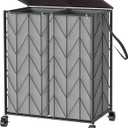 WOWLIVE Laundry Basket with Wheels, Heavy Duty Laundry Hamper with Wood Lid, Clothes Hamper with Divided Removable Liner Bag, Large Capacity Iron-Made Laundry Sorter Laundry Room Organization (Grey) (115L(22 x 13 x 26.4 Inches))