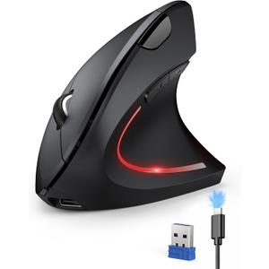 TECKNET Rechargeable Wireless Ergonomic Mouse,2.4GHz USB Vertical Mouse with Silent Click,4800 DPI Mouse with 6 Adjustable DPI,6-Button Computer Mouse for Laptop,PC, MacBook (No Batteries Needed)