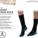 Copper Fit Unisex Crew Length Sport Socks, 2 Pair (Small-Medium, Black)