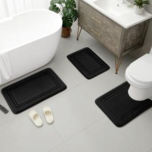  Black Bathroom Rug 1 Piece, Ultra Absorbent Bath Mat for Bathroom - Non-Slip Machine Washable & Dry Quickly