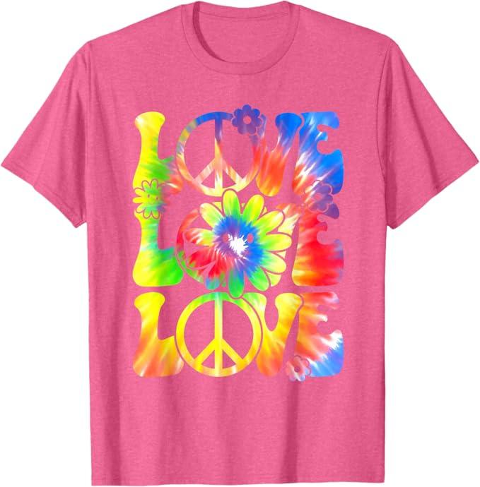 Groovy Tie Dye Love Retro 70's Hippie Vintage 70s Costume T-Shirt  (Pink Heather, XXL)