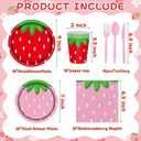 80 Pcs Strawberry Party Plates Napkins Forks Summer Fruit Tableware Set Disposable Strawberry Theme Decoration for Girls, Serves 16 Guests