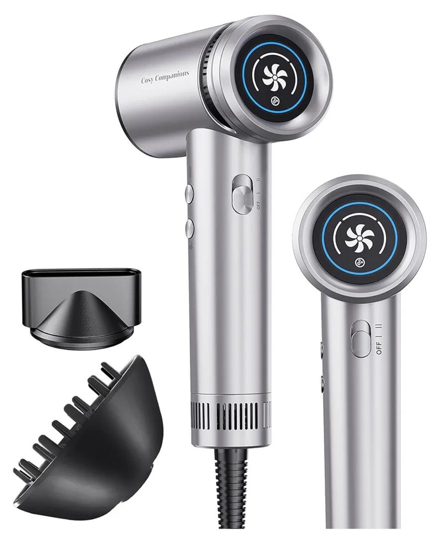 Cosy Companions Hair Dryer - High-Speed 150,000 RPM Hairdryer for Fast Drying, 500Million Negative Ionic & Thermo-Control & Cool Shot Button & HD Display Blow Dryer with Magnetic Diffuser & Nozzle