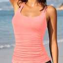 Aqua Eve Tankini Tops for Women Swimwear Top Only Tummy Control Bathing Suit Top No Bottom (Available in Plus) (Pink, XXL)