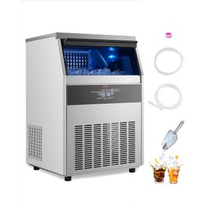 VEVOR Commercial Ice Maker Machine, 160lbs/24H Ice Maker Machine with 66lbs Storage Capacity, 80 Ice Cubes in 15 Minutes, LED Digital Display Freestanding Self-Cleaning for Bar Office Restaurant