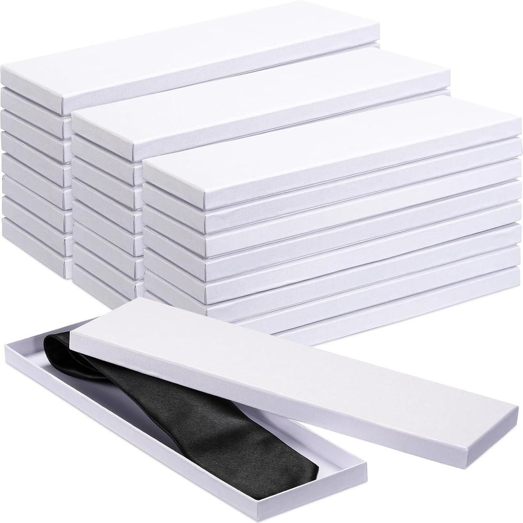 Shinylin 24 Pcs Gift Wrap Tie Boxes Christmas Men Women Sock Scarves Gifts Boxes with Lids 14 x 4.3 x 0.75'' Bulk Cardboard Paper Gift Box for Xmas Valentine Birthday Wedding Engagement(White)