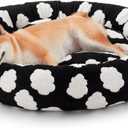JOEJOY Donut Dog Bed Medium Size Dog, Cute Round Calming Pet Bed with Removable Washable Cover, Orthopedic Puppy Bed with Jacquard Shaggy Plush & Non Skid Bottom (Black)