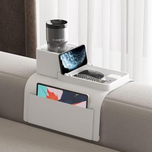 Couch Cup Holder Tray, VIENFUT Silicone Anti-Slip Sofa Armrest Tray with Side Pockets, BPA-Free Anti-Spill Couch Drink Holder for YETI, Remote, Snacks, Cellphone and iPad, Ideal Gift (Griege)