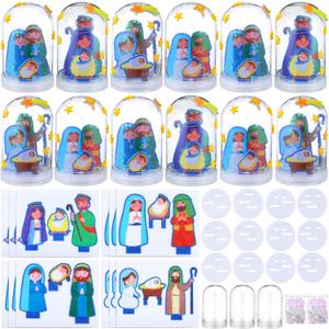 Shappy 12 Sets Christmas Nativity Snow Globe Craft Kits DIY Make Your Own Plastic Glitter Snow Globe Kit for Xmas Gifts Religious Sunday School Home Activities
