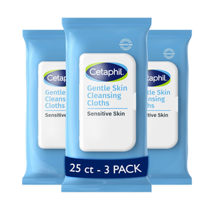 Cetaphil Face and Body Wipes, Gentle Skin Cleansing Cloths, 25 Count (Pack of 3), for Dry, Sensitive Skin, Flip Top Closure, Great for the Gym, Travel, in the Car, Hypoallergenic, Fragrance Free