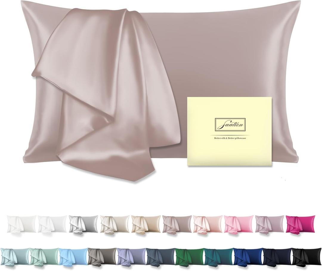 Mulberry Silk Pillowcase for Hair and Skin Standard Size 20"X 26" Pillow Case with Hidden Zipper Soft Breathable Smooth Cooling Silk Pillow Covers for Sleeping (Lotus Root Pink,Standard,1Pcs)