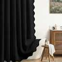 Linen Shower Curtain Flax Blcak Cute Black Scalloped Boho Modern Shower Curtains for Bathroom Set, 72" W x 72" L