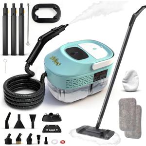 Steam Mop, 19 in 1 Detachable Steam Cleaner, 54OZ Tank, 10S Heat-up, Pressurized Deep Cleaning Steamer, 3-Level Temp & 221F for Floors, Carpets, Tiles, BBQ grill, Car, Window (MINT GREEN)