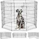FDW 48 Inch Dog Pen 8 Panel Dog Playpen Indoor Outdoor Metal Puppy Pet Fence Portable Folding Animal Exercise Fence,Black