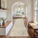 Madane Runner Rugs for Hallway 2x10 Long Washable Non-Slip Hallway Runner Rug Low-Pile Stair Kitchen Runner Soft Throw Carpet for Entrance Living Dining Laundry Room (Beige/Blue, 2 x 10)