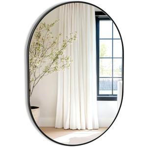 Oval Black Bathroom Mirror,24 x 36 Inch Wall Vanity Modern Tempered Glass Mirror for Over Sink,Bedroom,Living Room,Entryway