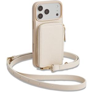 ZVE for iPhone 17 Pro Max Case Wallet with Card Holder,RFID Blocking Crossbody Strap Phone Cover for Women 6.9" Beige