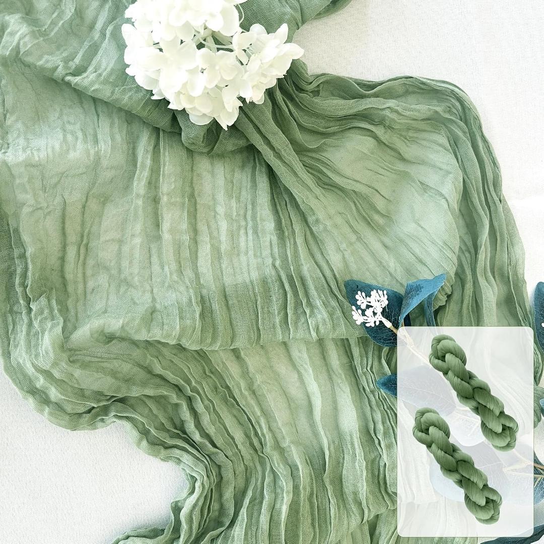 2 Pack Cheesecloth Table Runner 10Ft Gauze Table Runners Sage Green Cheese Cloths Table Runner for Wedding Baby Bridal Shower Decorations Birthday Party Disposable Table Skirts