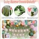 Pink Green Baby Shower Decorations Girls with Welcome Baby Banner, Paper Pom Poms, Sweet-Girl Baby Cake Topper, Retro Olive Pink Metallic Balloon Dcor for Easter Jungle Safari Fairy Baby Shower Party