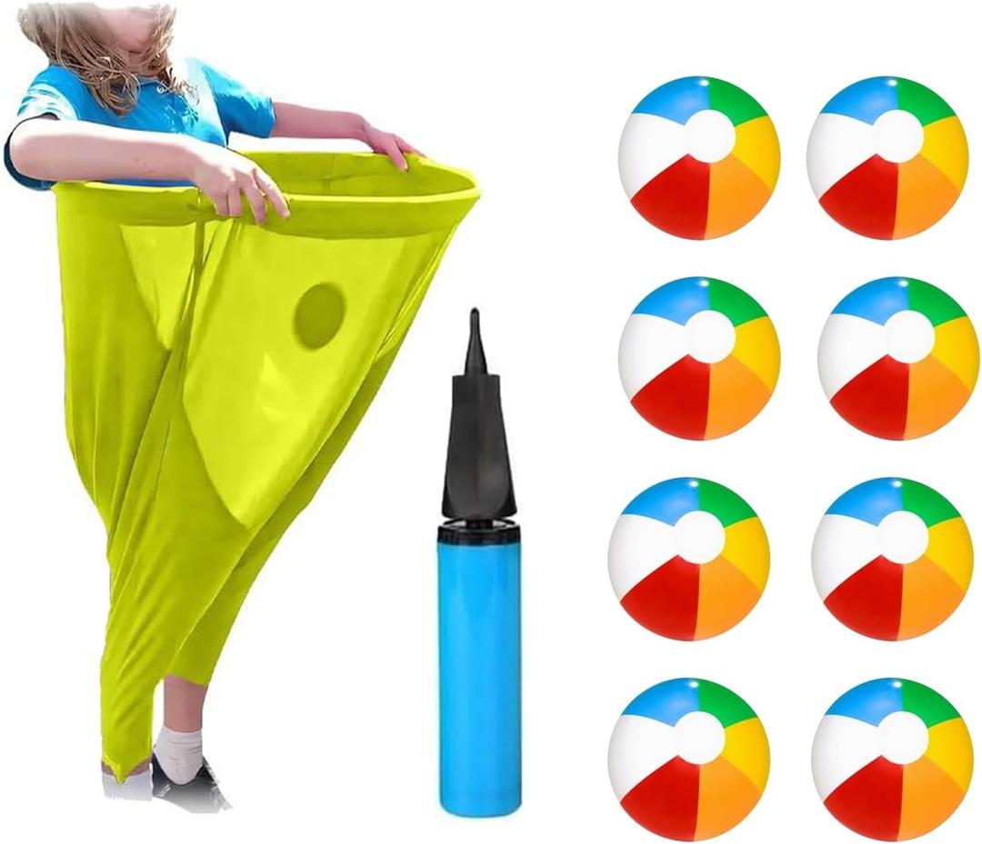 Grandma Pants Courtyard Game, Giant Outdoor Leisure Throwing Competition, Grandma Courtyard Game Pants, Team Relay Family Reunion Party Outdoor Game Set with 8 Elastic Balls and 1 Air Pump (Yellow)