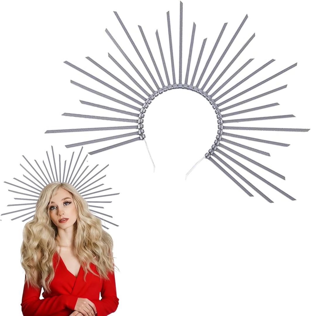 3 x Halo Sun Crown Headband Sunburst Spiked Crown Headpiece for Halloween Women Cosplay Party Accessories