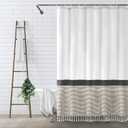 Brown Shower Curtain Cotton Boho Striped Shower Curtains for Bathroom with Tassel 72 X 72 Grey