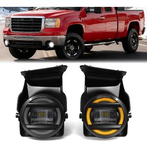 LED Fog Lights with DRL Compatible with 2003-2006 GMC Sierra 1500/2500/3500,2007 GMC Sierra Classic, White DRL, Amber Turn Signal,Fog Light Assembly Replacement,Waterproof,Clear Lens