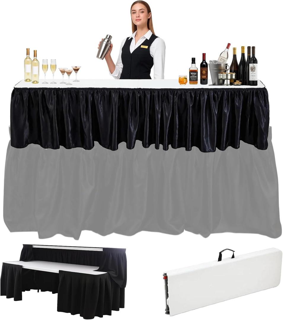 Vercraft Portable Bar Top Riser Tables Folding Bar Riser Mobile Table Foldable Portable Risers with Skirt for Events Wedding Banquet Home Party Picnics (Table Not Included)(Black Skirt,6 ft,White)